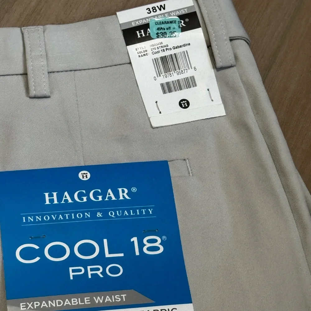 NWT Haggar Cool 18 Pro Flat Front Shorts Men’s 38 Khaki Stretch - Picture 5 of 6